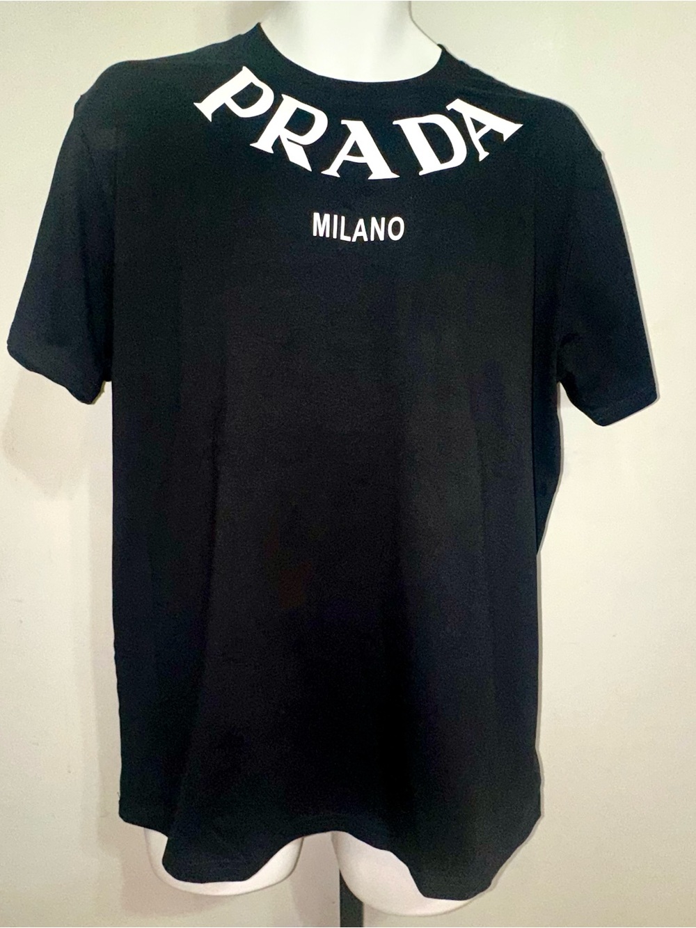 Prada Black Cotton Logo T-Shirt with White PRADA Milano Print